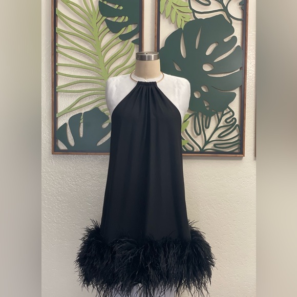 CULT GAIA REEVES FEATHER DRESS IN BLACK NWOT